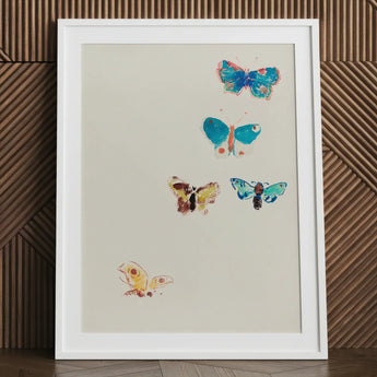 Five Butterflies - Odilon Redon Art Print / Canvas White Framed Butterfly Artwork, Invisible Aria, Prints
