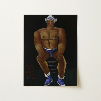 Flaming American (swim Champ) - Marsden Hartley Art Print / Canvas Stylized Painting Muscular Man Blue Athletic Shorts Shoes