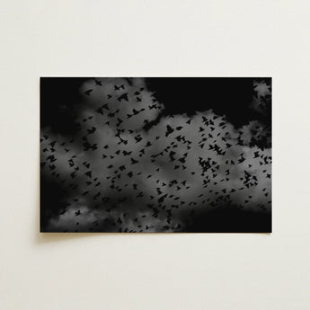 Flock of Birds at Dusk - Black & White Art Print / Canvas, 18x12’’ / 46x31cm / Unframed / no Border, Posters Prints Visual Artwork, Toby
