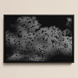 Flock of Birds at Dusk - Black & White Art Print / Canvas Black-framed Artwork Grayscale Cloudy Skies, Gray Canopy, Surge Prints