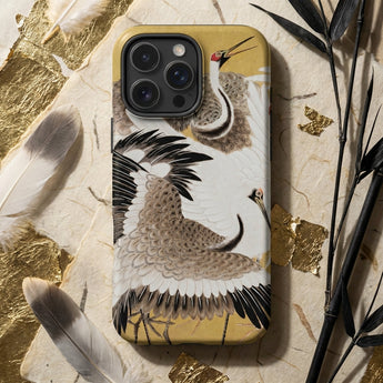 Flock of Cranes - Ishida Yutei Edo Art Phone Case Gold-toned Phone Case Intricate Illustration Two Elegant Cranes Ishida Yūtei’s Flock,