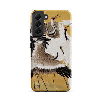 Flock of Cranes - Ishida Yutei Edo Art Phone Case Samsung Galaxy S22 Plus / Matte Phone Case Intricate Illustration Cranes White Brown