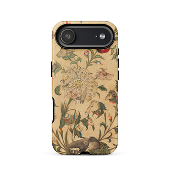 Floral Fantasy of Animals and Birds Phone Case Iphone 17 Air / Matte Vintage Mouse-patterned Beige Background Black Garden Stitched, Mobile
