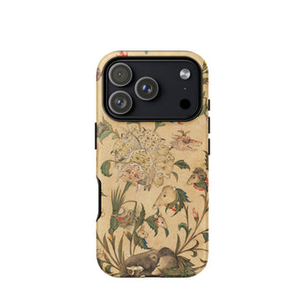 Floral Fantasy of Animals and Birds Phone Case Iphone 17 Pro / Matte Beige Floral Phone Case Bird Design Durable Plastic Garden Stitched,