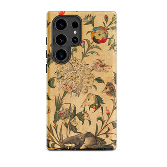 Floral Fantasy of Animals and Birds Phone Case Samsung Galaxy S24 Ultra / Matte Vintage-style Phone Case Intricate Sepia-toned Illustration