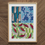 Floréal-dessins & Coloris Nouveaux - E.a. Séguy Art Print / Canvas Framed Tripartite Design Stylized Bamboo Blossoms, Nouveau Prints