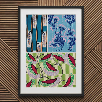 Floréal-dessins & Coloris Nouveaux - E.a. Séguy Art Print / Canvas Framed Triptych Stylized Botanical Patterns Bold, Nouveau Prints