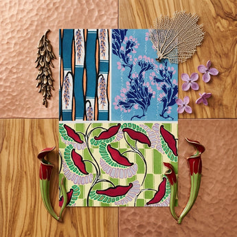 Floréal-dessins & Coloris Nouveaux - E.a. Séguy Art Print / Canvas Square Ceramic Tile Vibrant Stylized Botanical Pattern Teal Art Print,