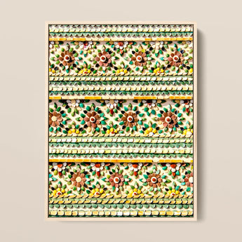 Flower Beds - Floral Thai Temple Mosaic Art Print / Canvas, 12x16’’ / 31x41cm / Natural Frame, Posters Prints & Visual Artwork, Toby Leon