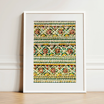 Flower Beds - Floral Thai Temple Mosaic Art Print / Canvas, 12x16’’ / 31x41cm / White Frame / Matboard, Posters Prints & Visual Artwork,