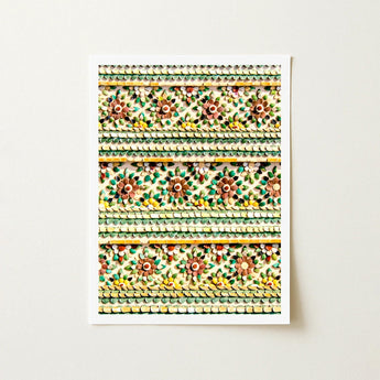 Flower Beds - Floral Thai Temple Mosaic Art Print / Canvas Framed Artwork Intricate Layered Patterns Made Colorful Aesthetics, Prints