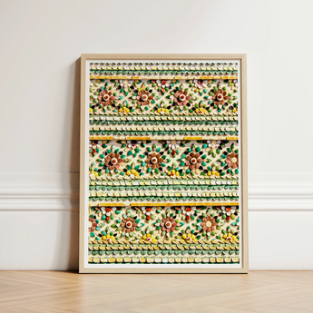 Framed Decorative Wall Art Piece Intricate Three-dimensional Floral Thai Temple Aesthetics, Mosaic