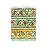 Flower Beds - Floral Thai Temple Mosaic Art Print / Canvas Decorative Floral Pattern Horizontal Stripes Brown Flowers Green Thai Temple
