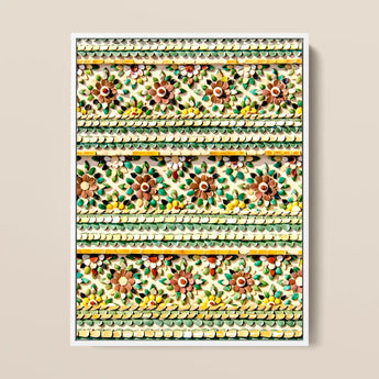 Flower Beds - Floral Thai Temple Mosaic Art Print / Canvas Framed Artwork Intricate Three-dimensional Floral Patterns Crafted Colorful Thai