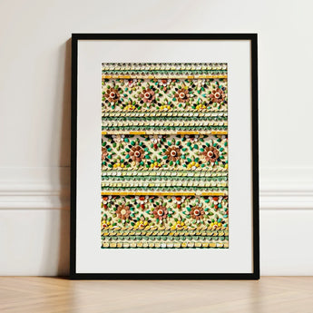 Flower Beds - Floral Thai Temple Mosaic Art Print / Canvas Framed Artwork Intricate Three-dimensional Patterns Crafted Layered Aesthetics,