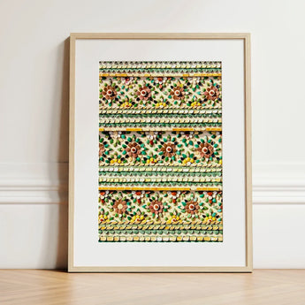 Flower Beds - Floral Thai Temple Mosaic Art Print / Canvas Framed Artwork Intricate Three-dimensional Patterns Earthy Tones Aesthetics,