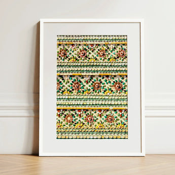 Flower Beds - Floral Thai Temple Mosaic Art Print / Canvas Framed Artwork Intricate Three-dimensional Patterns Earthy Tones Aesthetics,