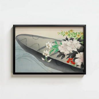 Black-framed Artwork Traditional Japanese-style Illustration Flowers Foliage Boat Kamisaka Sekka Charts, Tiger Lilies Arched, Ceremonial