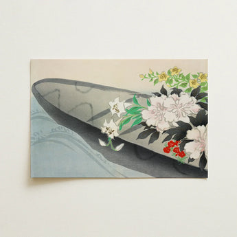 Flower Boat - Kamisaka Sekka Art Print / Canvas Rectangular Japanese-style Dark Gray Adorned Delicate Charts, Tiger Lilies Arched,