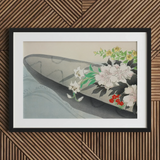 Flower Boat - Kamisaka Sekka Art Print / Canvas Black Framed Artwork Floral Design Gray Background Kamisaka Sekka Charts, Tiger Lilies
