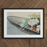 Flower Boat - Kamisaka Sekka Art Print / Canvas Black Framed Artwork Floral Design Gray Background Charts, Tiger Lilies Arched, Ceremonial