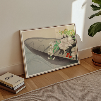 Flower Boat - Kamisaka Sekka Art Print / Canvas Framed Artwork Gray Whale White Red Flowers Set Kamisaka Sekka Charts, Tiger Lilies Arched,