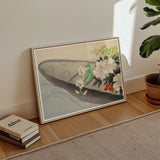 Flower Boat - Kamisaka Sekka Art Print / Canvas Framed Artwork Gray Whale White Red Flowers Set Charts, Tiger Lilies Arched, Ceremonial