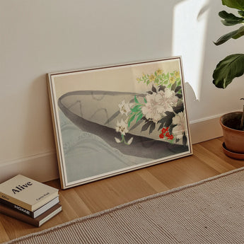 Flower Boat - Kamisaka Sekka Art Print / Canvas Framed Artwork Gray Whale White Red Flowers Set Charts, Tiger Lilies Arched, Ceremonial