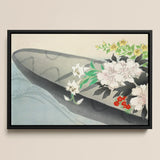 Flower Boat - Kamisaka Sekka Art Print / Canvas Framed Japanese-style Filled White Pink Yellow Charts, Tiger Lilies Arched, Ceremonial Hush
