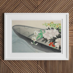 Flower Boat - Kamisaka Sekka Art Print / Canvas Rectangular Japanese-style Dark Gray Delicate White Charts, Tiger Lilies Arched, Ceremonial