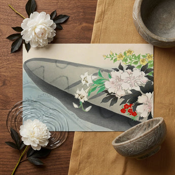 Flower Boat - Kamisaka Sekka Art Print / Canvas Rectangular Art Print Stylized Gray Canoe Water Adorned Kamisaka Sekka Charts, Tiger Lilies