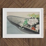 Flower Boat - Kamisaka Sekka Art Print / Canvas White Framed Artwork Vibrant Floral Arrangements Charts, Tiger Lilies Arched, Ceremonial