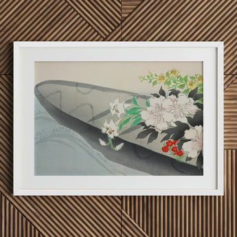Flower Boat - Kamisaka Sekka Art Print / Canvas White Framed Artwork Vibrant Floral Arrangements Charts, Tiger Lilies Arched, Ceremonial