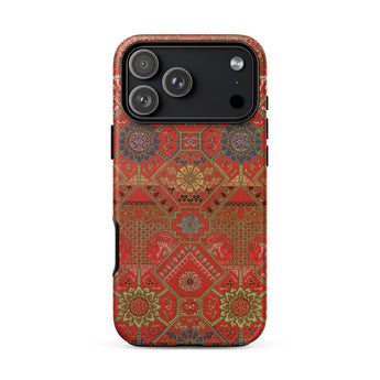 Flower Fan Pattern - G.a. Audsley Textile Art Phone Case Iphone 17 Pro Max / Matte Red Gold Mandala Patterned Textured Surface, Infinite