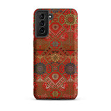 Flower Fan Pattern - G.a. Audsley Textile Art Phone Case Samsung Galaxy S21 Plus / Matte Red Patterned Intricate Geometric Floral Designs,