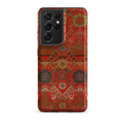 Flower Fan Pattern - G.a. Audsley Textile Art Samsung Case, Galaxy S21 Ultra / Matte, Smartphone Vibrant Red Gold Patterned Case Intricate