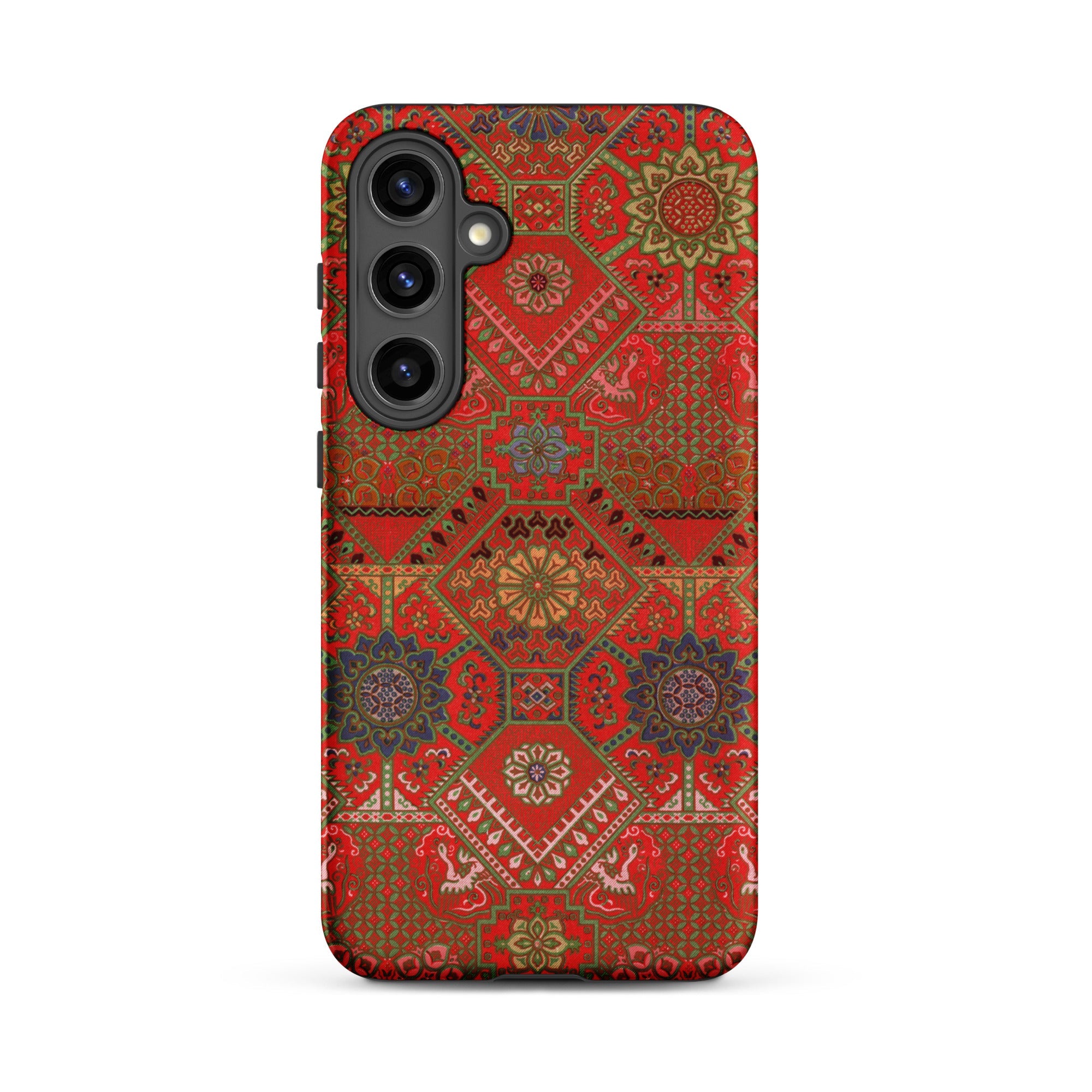 Flower Fan Pattern - G.a. Audsley Textile Art Samsung Case, Galaxy S24 Plus / Matte, Smartphone Case Red Intricate Patterned Design