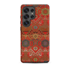 Flower Fan Pattern - G.a. Audsley Textile Art Samsung Case, Galaxy S25 Ultra / Matte, Red Gold Persian Rug-patterned Smartphone Case