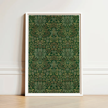 Framed Print Intricate Damask Pattern Deep Green Accents William Morris Flower, Garden, Victorian Design Innovation