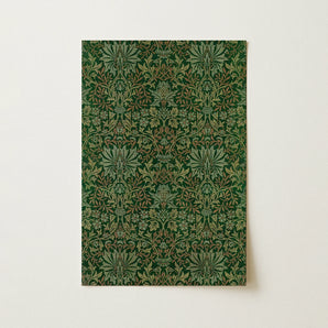 Flower Garden - William Morris Decorative Art Print / Canvas Dark Green Rectangular Notepad Intricate Floral Botanical Pattern, Victorian
