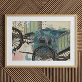 Flower Wagon - Kamisaka Sekka Woodblock Art Print / Canvas Framed Blue Carriage Adorned Purple Flowers Green, Momoyogusa, Meiji-era Gem