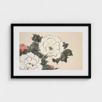 Flowers from Momoyogusa - Kamisaka Sekka Art Print / Canvas Black-framed Artwork Delicate Floral Illustration White Red Blossoms Sekka’s,