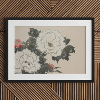Flowers from Momoyogusa - Kamisaka Sekka Art Print / Canvas, 30x20’’ / 76x51cm / Black Frame / Matboard, Posters Prints & Visual Artwork,