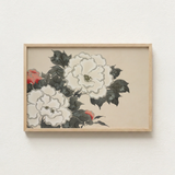 Minimalist Wooden-framed Artwork Delicate White Red Peonies Dark Kamisaka Sekka’s Flowers, Sekka Art, Print