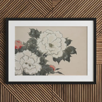 Flowers from Momoyogusa - Kamisaka Sekka Art Print / Canvas Black-framed Artwork Delicate Watercolor Painting White Pink Peonies Sekka’s,