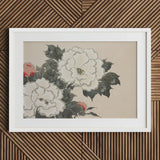 Flowers from Momoyogusa - Kamisaka Sekka Art Print / Canvas Framed Artwork Delicate White Pink Peonies Dark Green Sekka’s, Prints