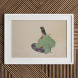 Suonatore di flauto - Stampa d'arte del periodo Meiji di Kamisaka Sekka / Canvas, 30x20’’ / 76x51cm / Cornice bianca / Passe-partout, Poster, stampe e arte visiva,