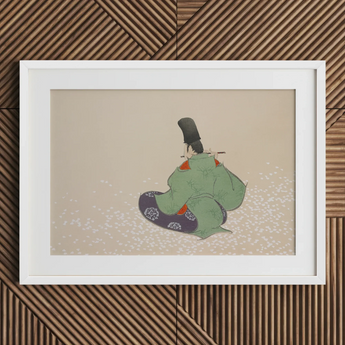 Suonatore di flauto - Stampa d'arte del periodo Meiji di Kamisaka Sekka / Canvas, 30x20’’ / 76x51cm / Cornice bianca / Passe-partout, Poster, stampe e arte visiva,