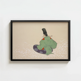 Black-framed Artwork Traditional Japanese Figure Green Purple Attire Kamisaka Sekka, Meiji Period, Sekka’s Flute Player