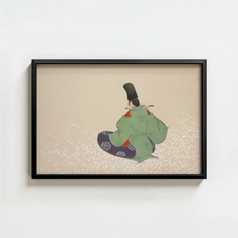 Black-framed Artwork Traditional Japanese Figure Green Purple Attire Kamisaka Sekka, Meiji Period, Sekka’s Flute Player